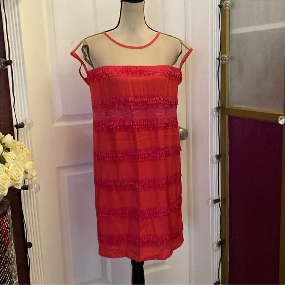 Atoms Lombardini Red and Pink Ruffled Dress, M